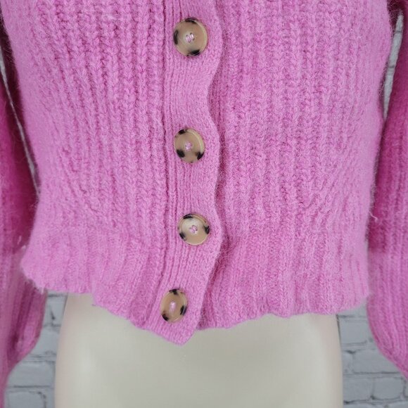 Eleven Six Pink Baby Alpaca Merino Wool Cropped Cardigan Sweater Size Small S - Picture 6 of 12